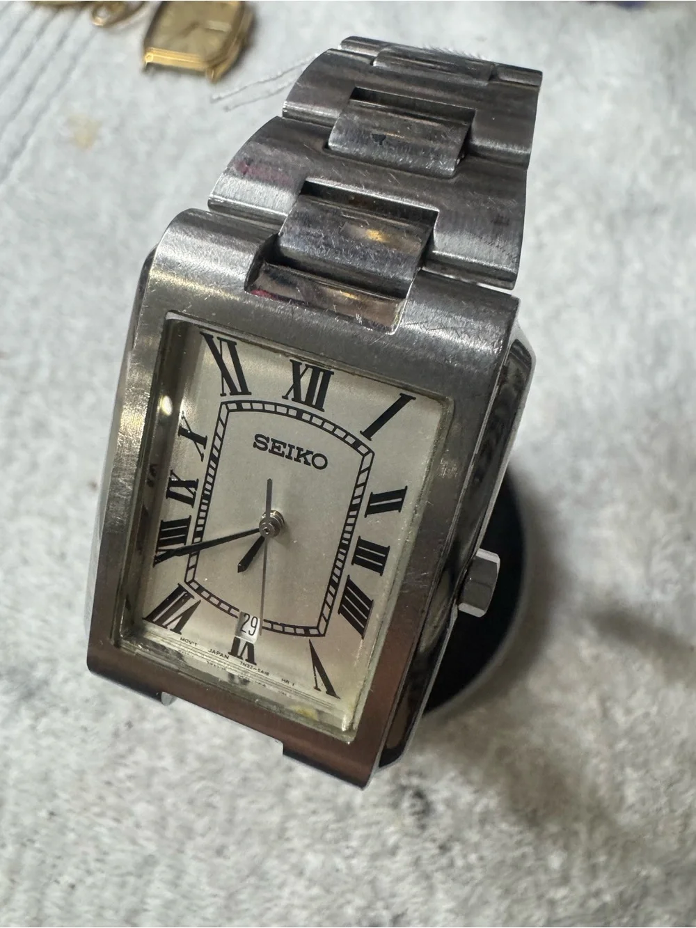 Seiko Silver Stainless Steel Rectangular Men’s Watch with White Dial